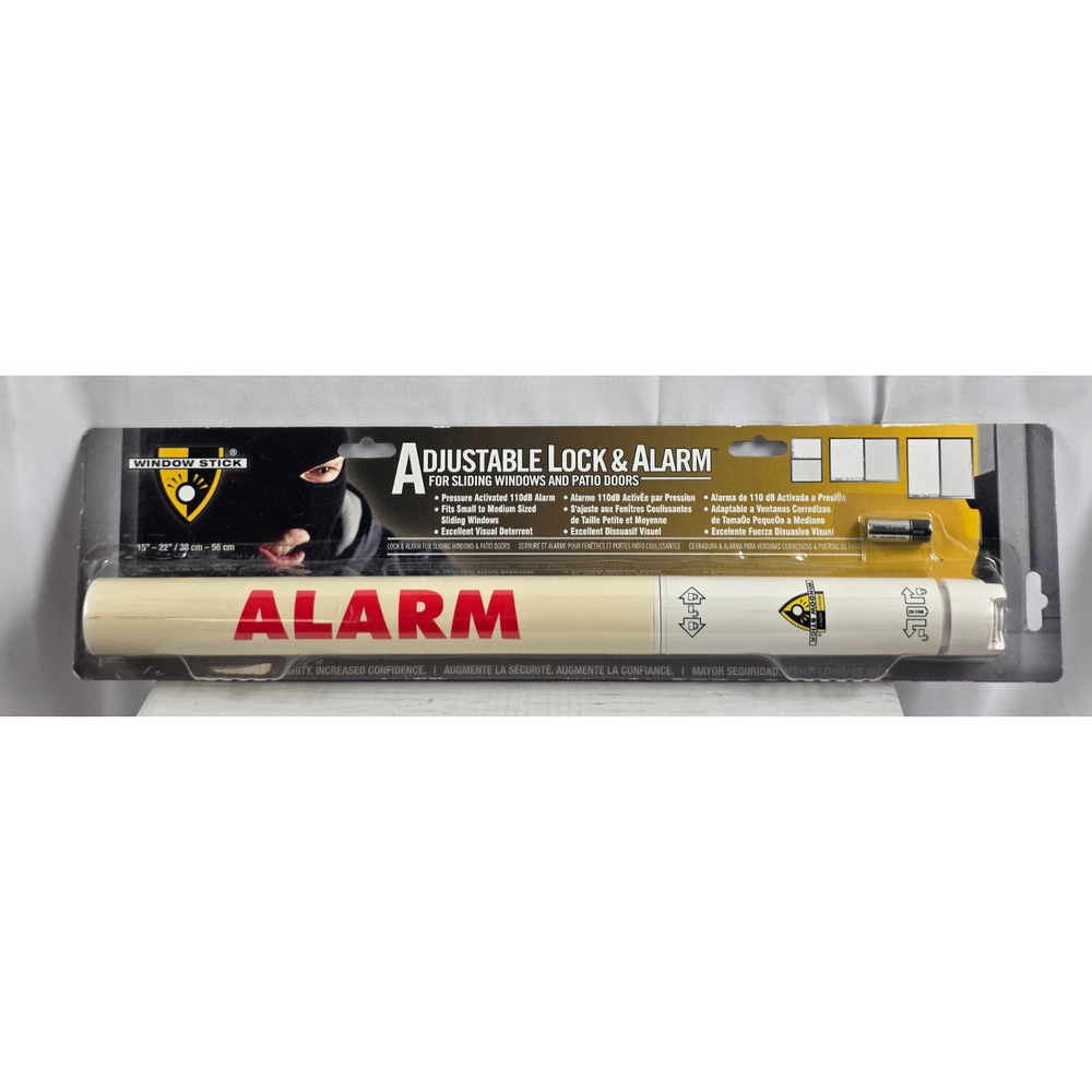 Window Stick 15-22" Adjustable Sliding Window/Door Lock & Alarm w/Battery, NEW